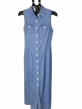 Vintage Y2K Paul Harris Denim Maxi Dress Button Front Size L